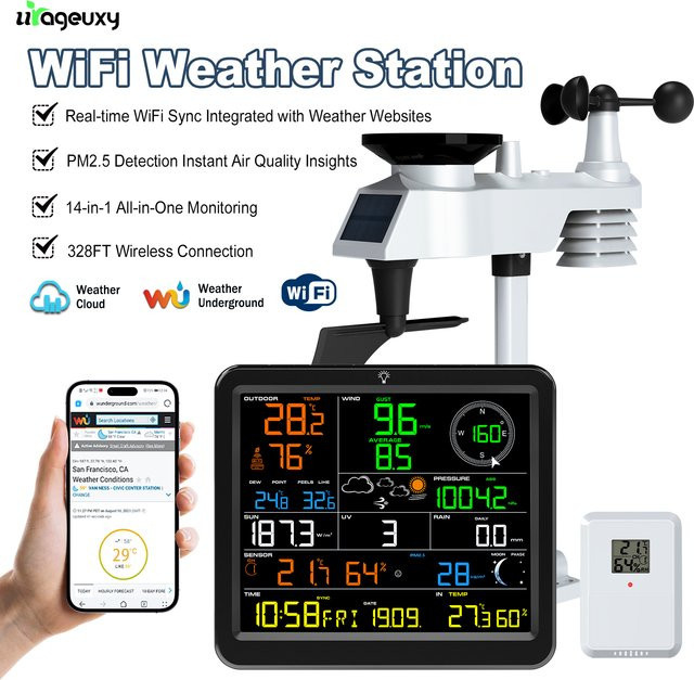Urageuxy Intelligente WLAN-Wetterstation 14-in-1 mit PM2.5-Erkennung und App-Synchronisation - Bild 1