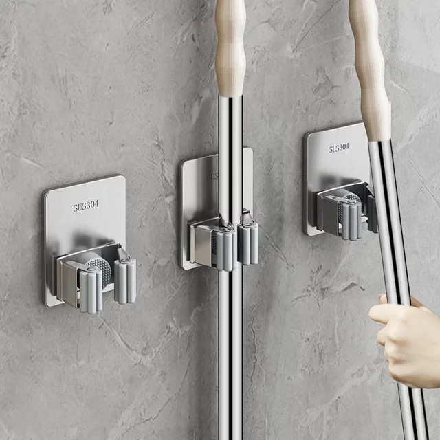 Selbstklebender Mehrzweck-Haken in Silber für Wandorganisation, ideal als Besenaufhänger und Mopp-Rack für Küche und Badezimmer - Bild 1
