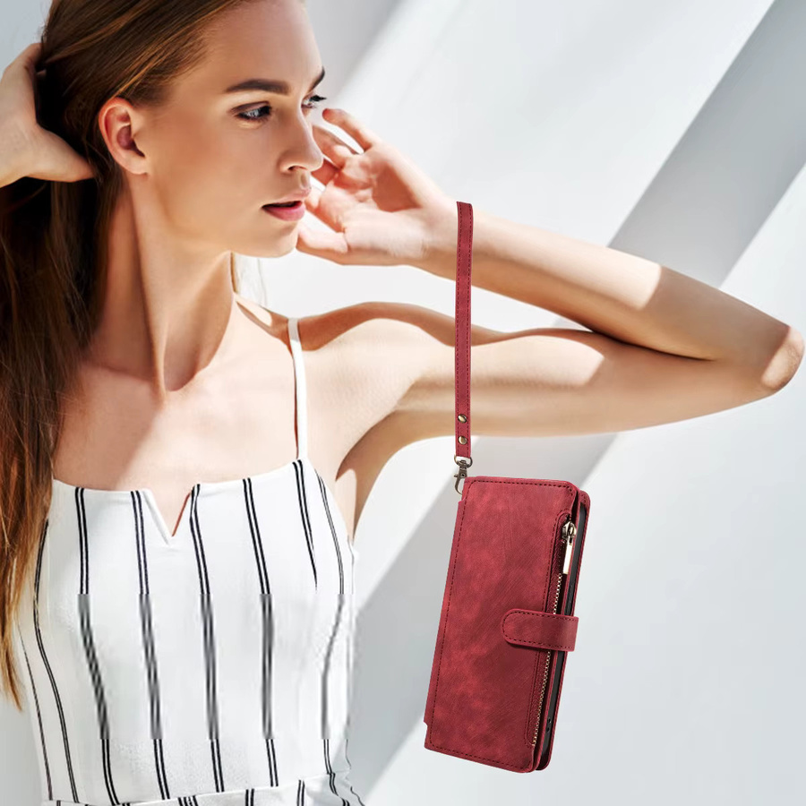 Vintage PU Ledertasche Handyhülle im Wallet Style für Samsung Galaxy A05S A06 A13 A14 A15 A16 5G A22 Note10plus Note20ultra Flip in Grün oder Rot - Bild 3