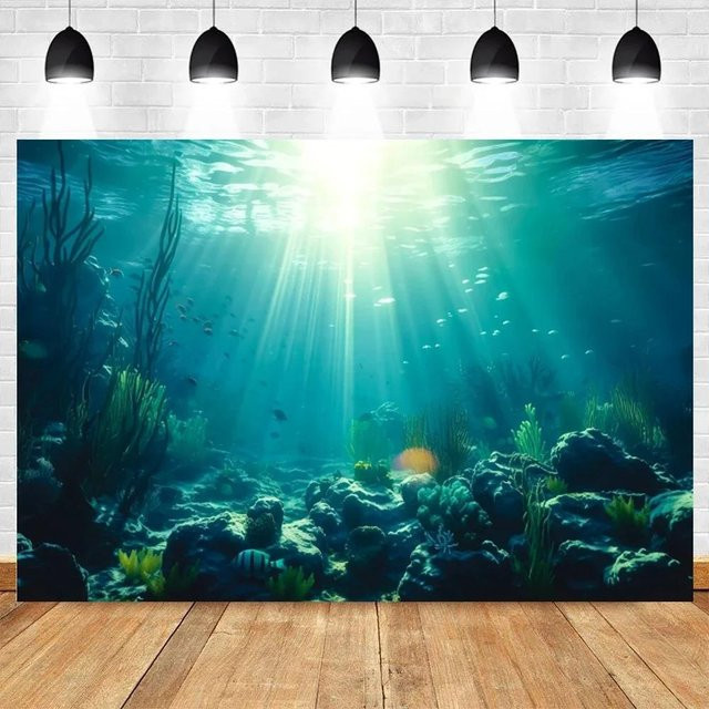 JMG Household Supplies Wandteppich Unterwasserwelt mit Sonnenlicht und tiefblauem Wasser, Fotohintergrund für Kindergeburtstage und Partys, B: 85 cm, H: 75 cm, Farbe: Blau - Bild 1