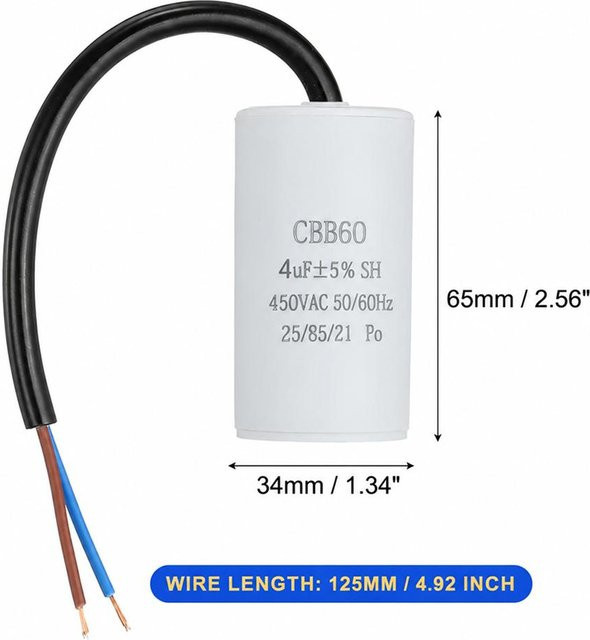JTRkagane CBB60 Anlaufkondensator 4UF 450V für Wasserpumpen, Weiß - Bild 1