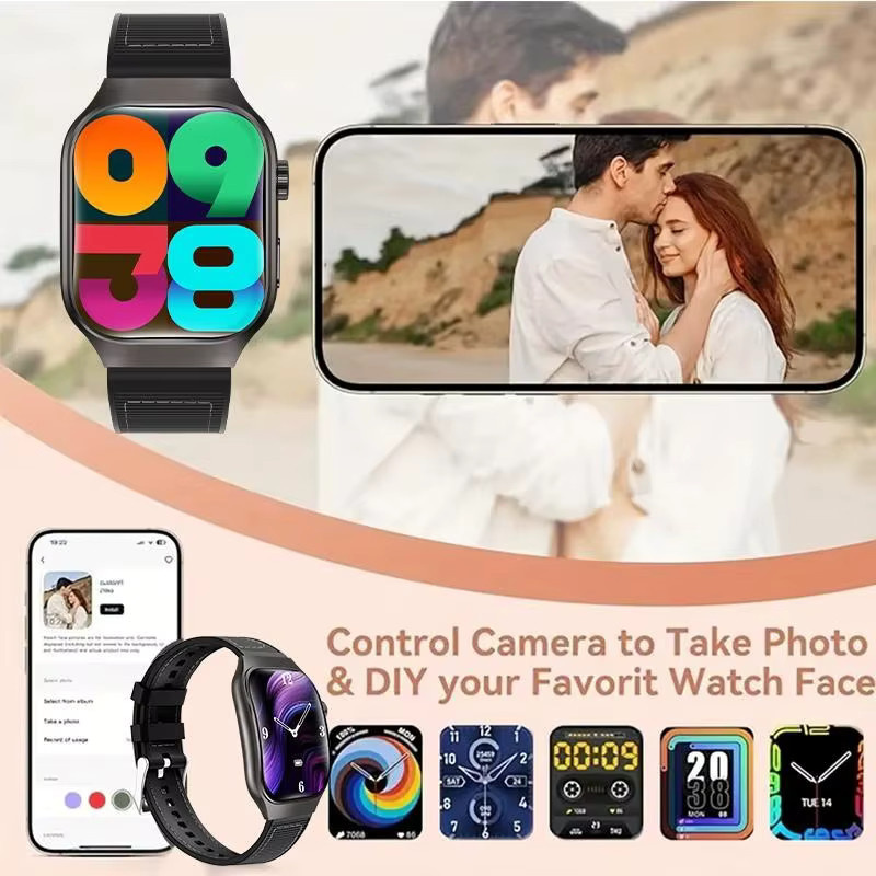 LAXASFIT Smartwatch mit gebogenem 2,01 Zoll Touchscreen, Bluetooth-Anruf, kabellosem Laden, Herzfrequenzmessung und Sprachassistent in Schwarz oder Blau - Bild 3