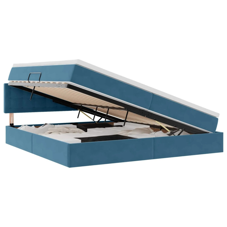 vidaXL Bett mit Stauraum und LED in Dunkelblau aus Samt, B/T: 200 x 200 cm - Bild 2