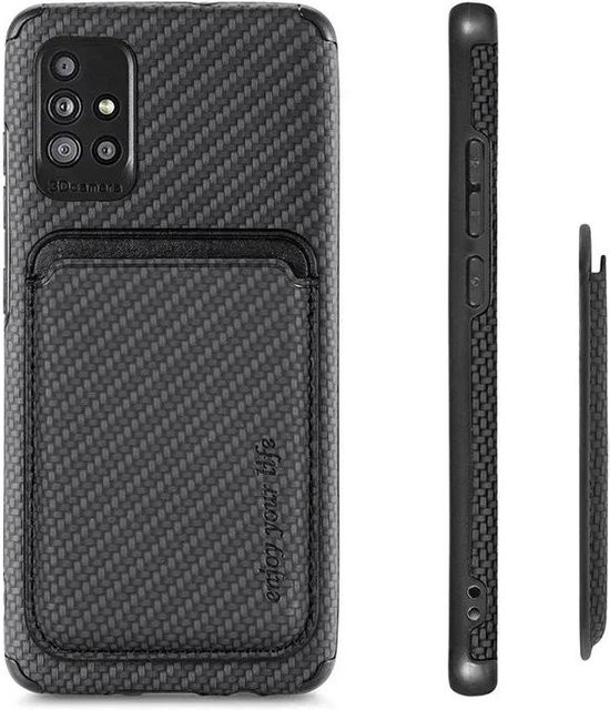 Magnetische Samsung Galaxy Handyhülle mit Kartenhalter und Karbonfaser-Design in Schwarz - Bild 1