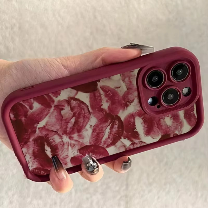 Wolkerfly Handyhülle mit Lippen-Druck in Weinrot für iPhone 16 16E 15 Pro Max 14 13 12 11 XS XR X 7 8 Plus - Bild 3
