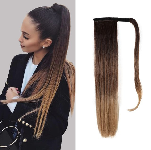 HAIRCUBE Synthetische Haar-Chip-in-Haarverlängerung, Pferdeschwanz-Perücke, glatt, 50,8 cm, Ombr3 - Bild 1