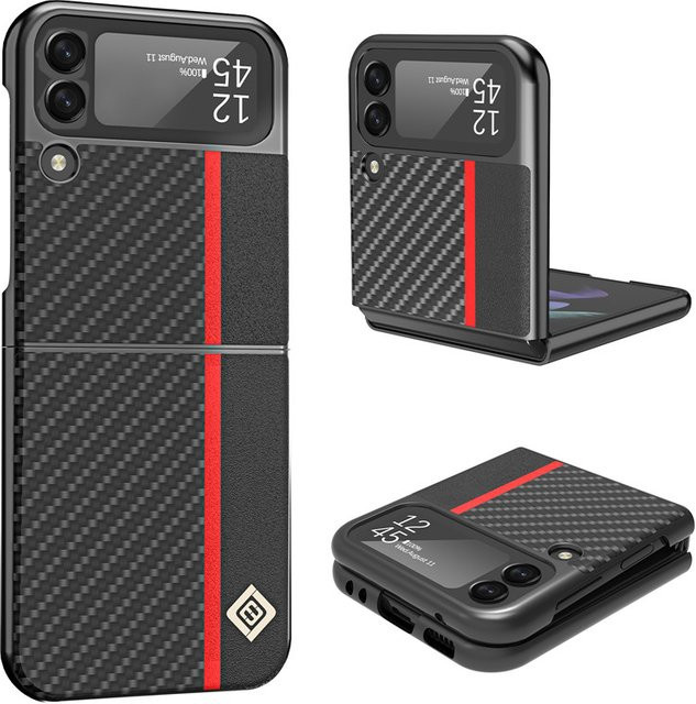 EUCAGR Ultradünne Kohlefaser-PU-Ledertasche für Samsung Galaxy Z Flip 3 4 5 6 7 in Schwarz - Bild 1