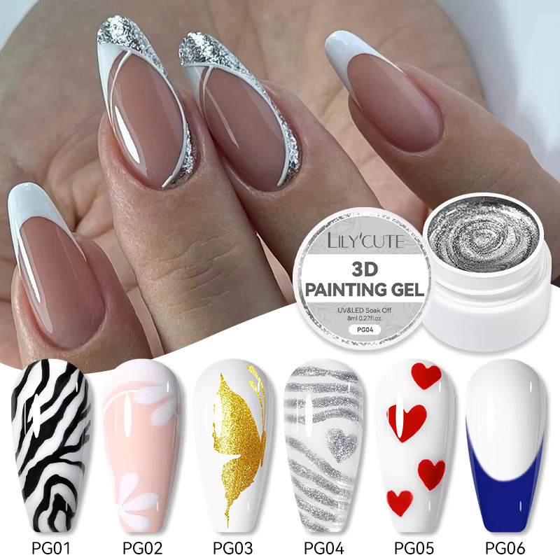 LILYCUTE Nagel Gel, 8 ml, Weiß Schwarz, 3D Malerei, Semi Permanent - Bild 6