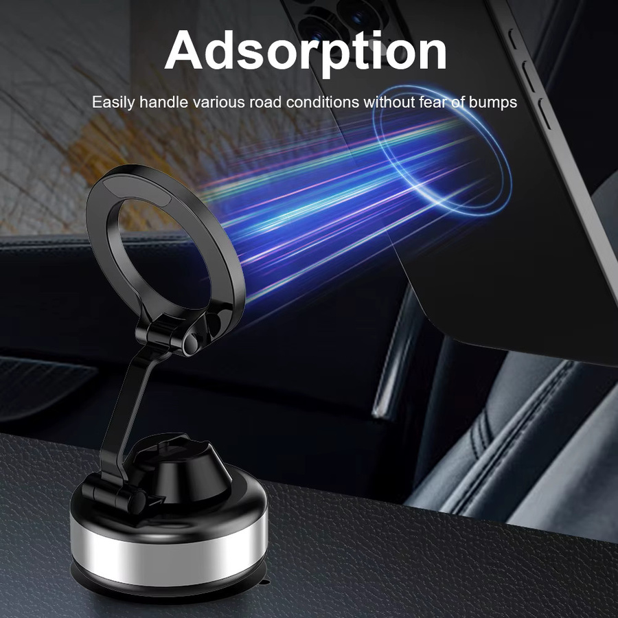 Elektrische Vakuum-Telefonhalterung von CrownQu in Schwarz mit 360 Grad Rotation und N52 Starkmagnet für iPhone 17 16 15 Pro Max als faltbarer Autohalterung-Freisprechständer - Bild 5