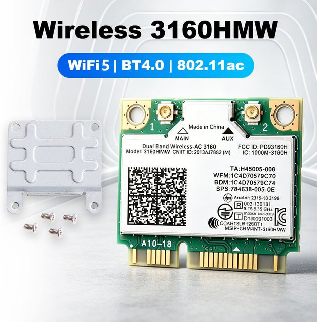 Fenvi Mini PCIe WiFi-Karte mit Bluetooth 4.0 und Wi-Fi 5 802.11AC AC3160 Netzwerkkarte für Laptop Windows-Systeme - Bild 1