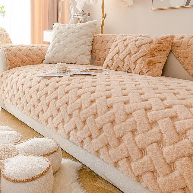 Super Six Sofahandtuch aus weichem Plüsch in Beige, rutschfeste Sofamatte als universeller Couch-Schonbezug, Breite: 70 cm, Tiefe: 70 cm - Bild 1