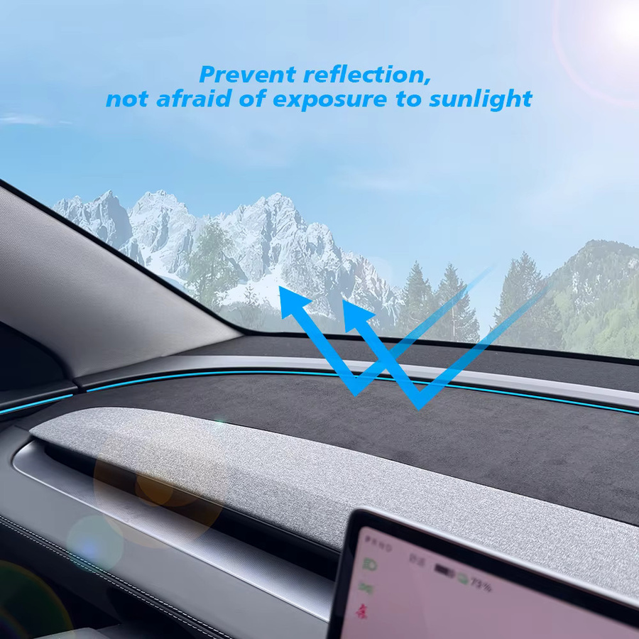 TESY Armaturenbrett-Abdeckung aus Wildleder für Tesla Model Y und Model Y Juniper, Sonnenschutz und Anti-UV Matte mit rutschfesten Pads - Bild 3