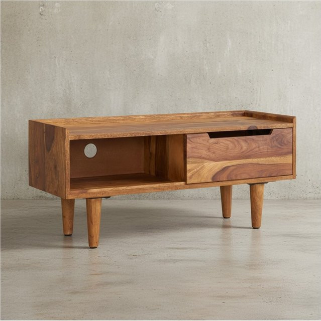 KADIMA DESIGN TV-Schrank aus Sheesham-Massivholz in Braun mit Schiebetüren und 2 Fächern für bis zu 50 Zoll - Bild 1