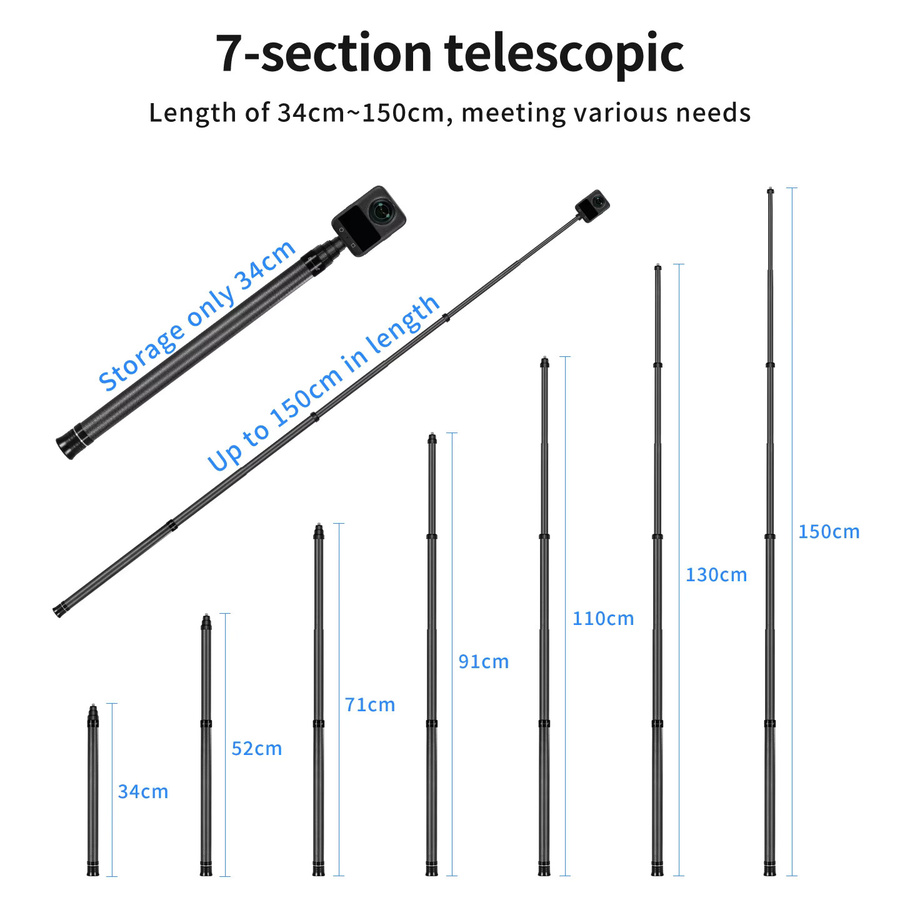 FEICHAO Ausziehbarer Carbonfaser Monopod Selfie-Stick für DJI Osmo Action Pocket und Insta360 in Schwarz - Bild 4