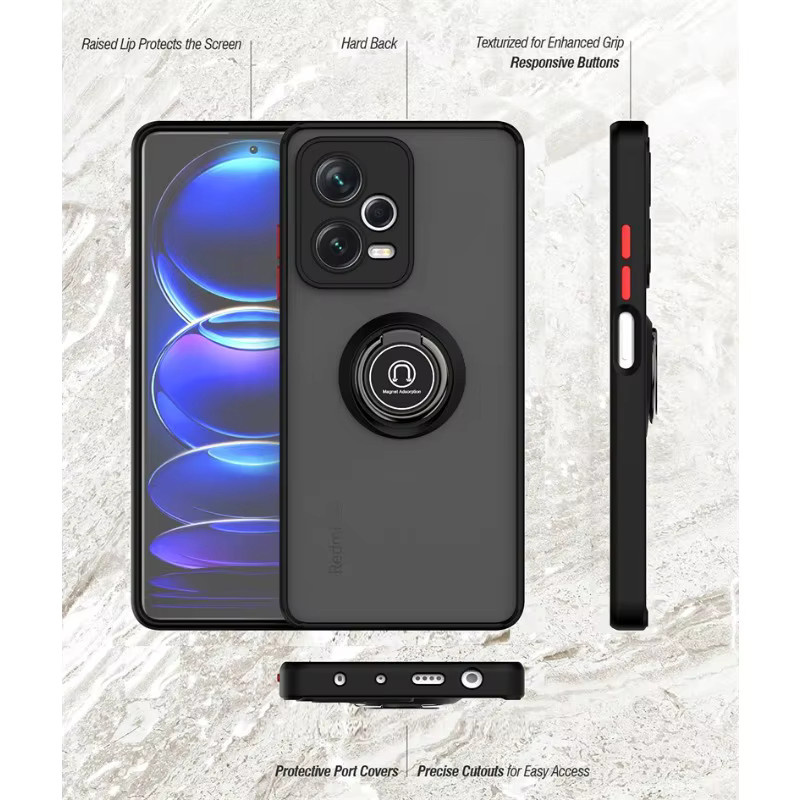 Magnetische Schutzhülle mit Auto-Ring-Halter für Xiaomi Redmi Note 14 13 12 Pro Plus 4G 5G, militärische Rüstung, matte Anti-Fall-Hülle in Schwarz und Rot - Bild 5