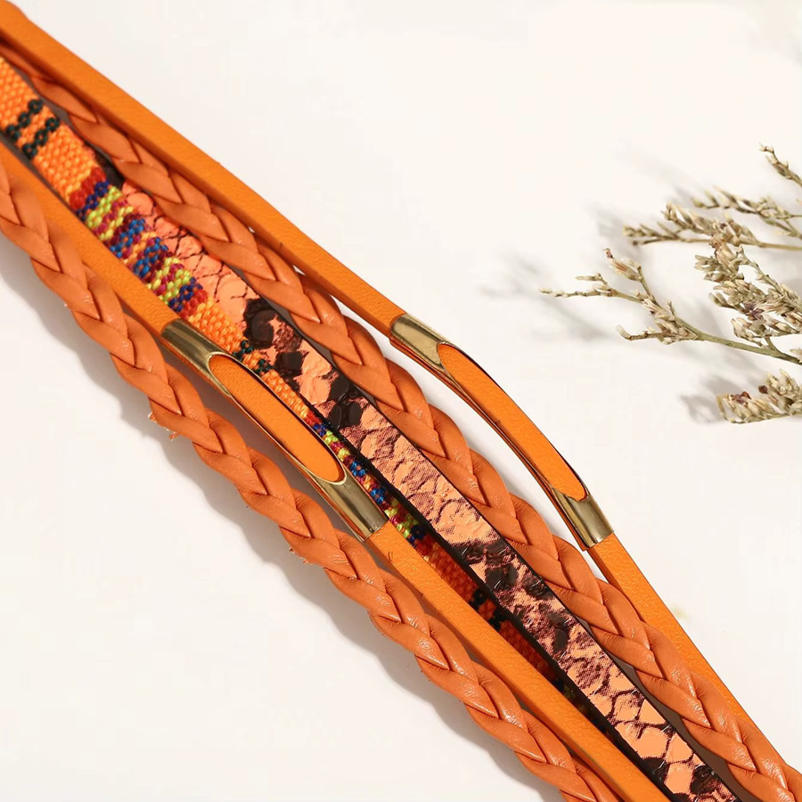 Amorcome Wickelarmband, orangefarbenes Leder, Damen und Herren - Bild 2