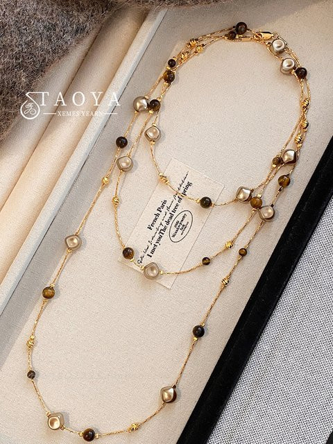 Taoya Halskette, Tigerauge Stein, Perle, Gold, Damen - Bild 1