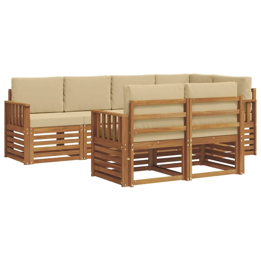 vidaXL Sofagarnitur 7-teilig aus Massivholz Akazie in Natur und Beige mit L-Form und Polsterkissen - Bild 2