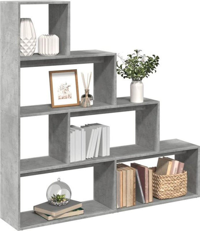 Vidaxl Raumteiler-Bücherregal mit 4 Etagen in Grau, Modernes Holzwerkstoff-Regal, B/H/T: 143,5 x 143,5 x 29 cm - Bild 1