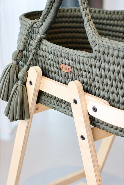 Liini Babywiege aus Massivholz in Natur und Oliv mit Baumwollstoff, B/T: 76 x 39 cm - Bild 1