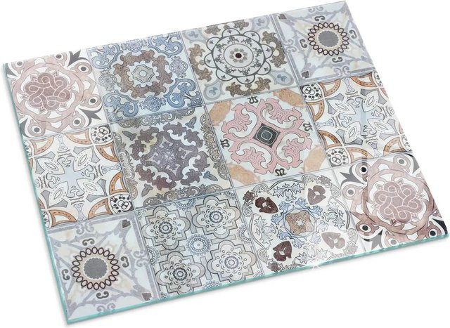 Tulup Kamin-Funkenschutzplatte aus Glas mit Mosaikmuster in Grau, B: 80 cm, H: 60 cm - Bild 1