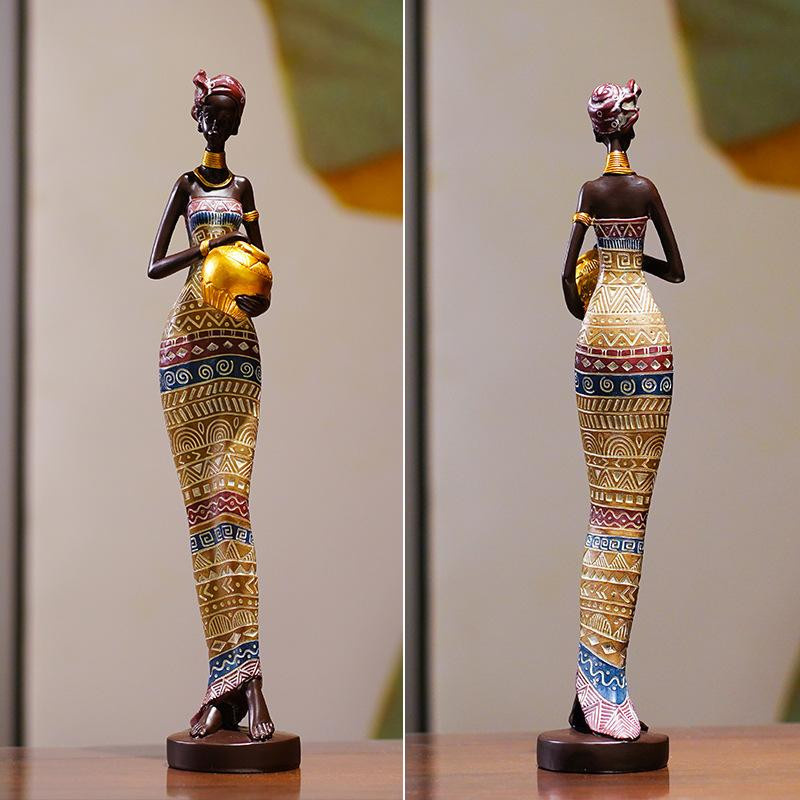 Yiran Furniture Ethno-Stil Skulptur Afrikanische Frauen Ornamente in Schwarz, Weiß und Gold zur Dekoration für Tisch und Schrank - Bild 4