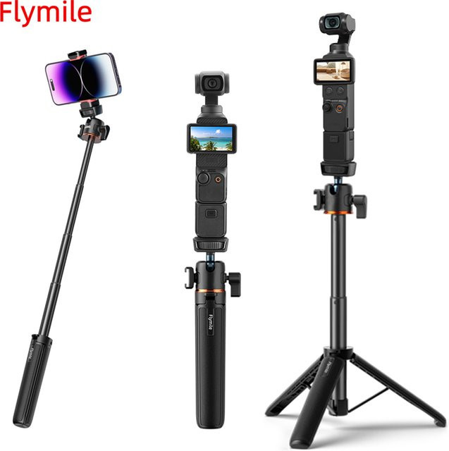 Flymile Stativ-Selfie-Stick als verstellbare Verlängerungsstange für DJI OSMO Pocket 4, Pocket 3, Insta360 X5 und DSLR-Kameras in Schwarz - Bild 1