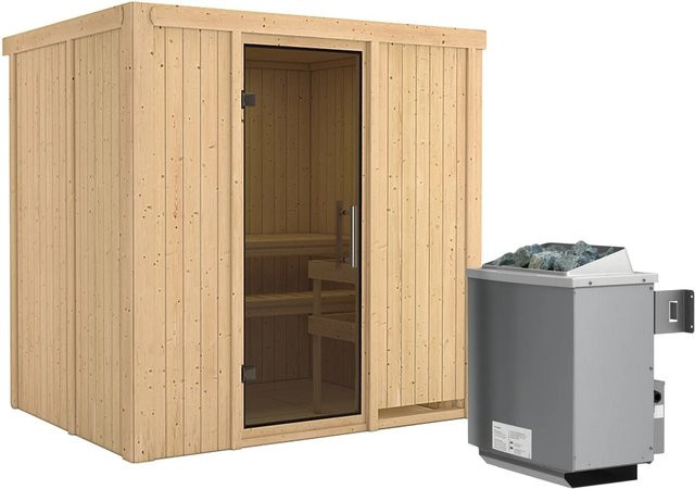 Karibu Sauna BODIN in Grau mit 9,0 kW Ofen, integrierter Steuerung und Ganzglastür, B/T: 196 x 151 cm - Bild 1