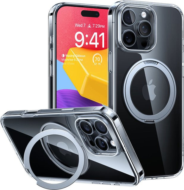 Torras Ostand Pro MagSafe Schutzhülle für Apple iPhone 16 Pro, Transparent - Bild 1
