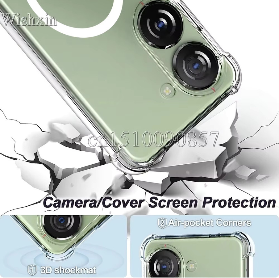 WISHXIN Stoßfeste MagSafe Hülle für Zenfone 10 10Z 9, Transparente TPU-Schutzhülle mit verstärkten Ecken für magnetisches kabelloses Laden - Bild 3