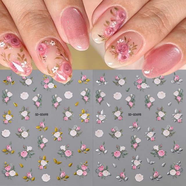 HotPress Nagelsticker, Rosa & Weiße Rosen, Glänzend, Unisex - Bild 1