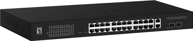LEVELONE GEP-2841 Web Smart Gigabit PoE Switch in Schwarz mit 28 Ports, 2x Gigabit SFP, 2x Gigabit RJ45, 24 PoE Outputs und 375W PoE - Bild 1