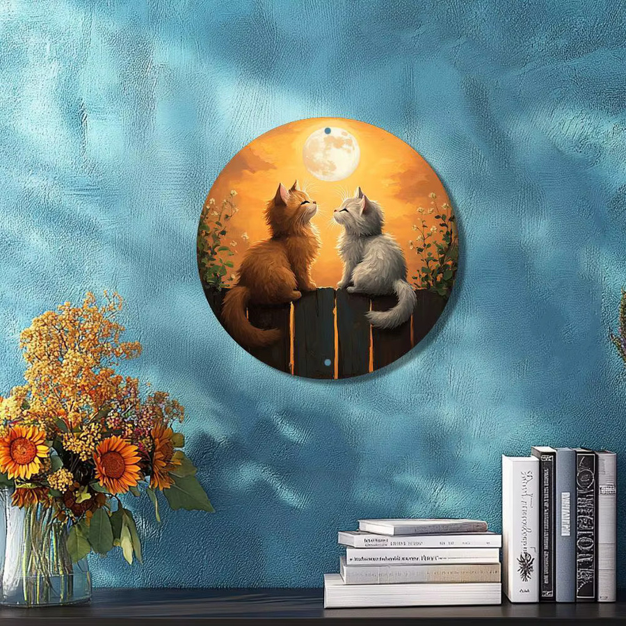 CIFBUY Vintage Rundes Metallwandkunst-Schild mit Katzen und Blattmuster in Mehrfarbig - Bild 5