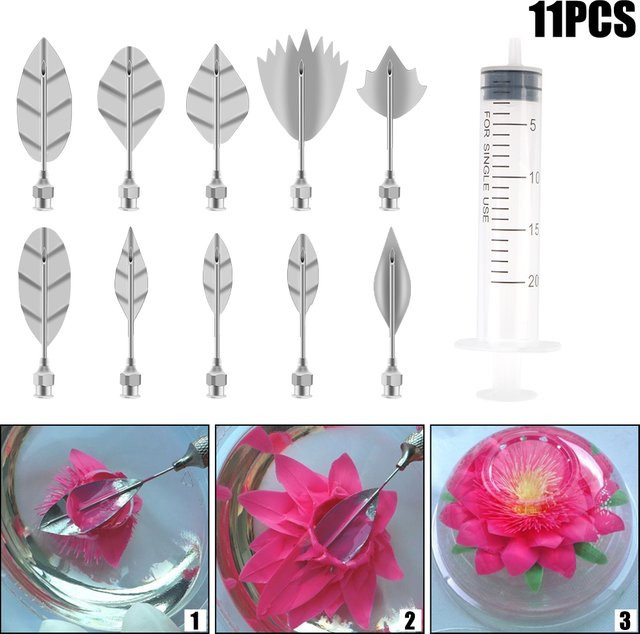 NICEYARD 3D Jelly Flower Art Set zur Kuchendekoration mit 10 Spritzdüsen und Spritzbeutel aus Edelstahl in Transparent - Bild 1