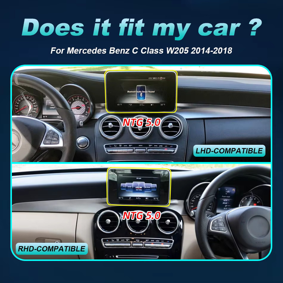 Nunoo Android 14 Multimedia-Navigationssystem für Mercedes Benz C Klasse W205 mit Wireless CarPlay, Android Auto, GPS, WiFi und DSP in Schwarz - Bild 2
