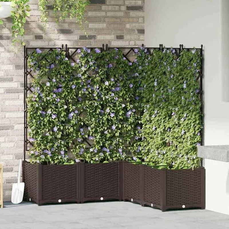 vidaXL Gartenpflanzer Set mit Gitter 5 Stück, Braun, Kunststoff, H x B x T: 143 x 120 x 120 cm - Bild 1