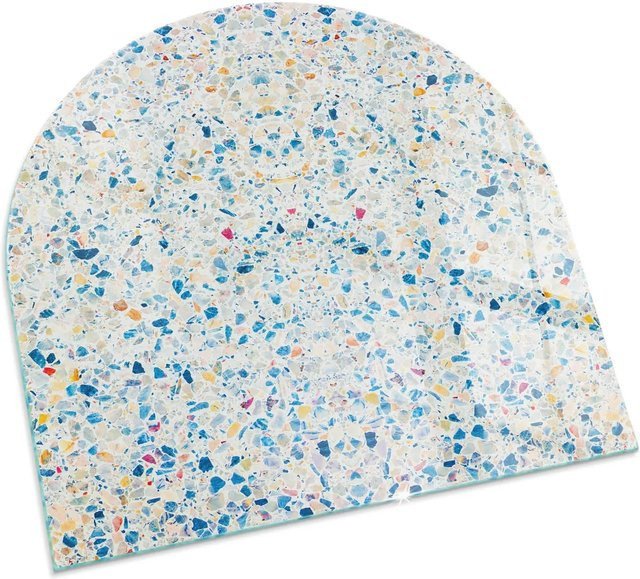 Tulup Kamin-Glasplatte mit abstraktem Texturmuster als Funkenschutzplatte aus Glas in Weiß, Halbkreis, B: 100 cm x H: 100 cm - Bild 1