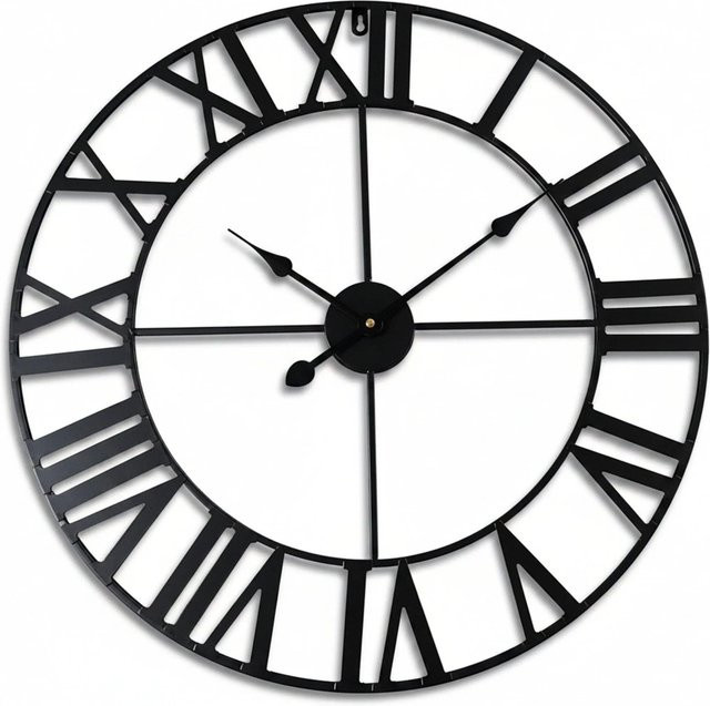 Relaxdays Wanduhr aus Eisen in Schwarz mit römischen Zahlen im industriellen Design, Durchmesser: 60 cm, Tiefe: 3,5 cm - Bild 1