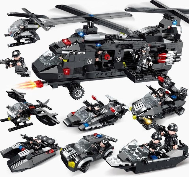 MagicMonkey City Polizei 6 in 2 Navy Swat Transporter Team Hubschrauber, Bausteine, 700 Teile, ab 6 Jahren - Bild 1