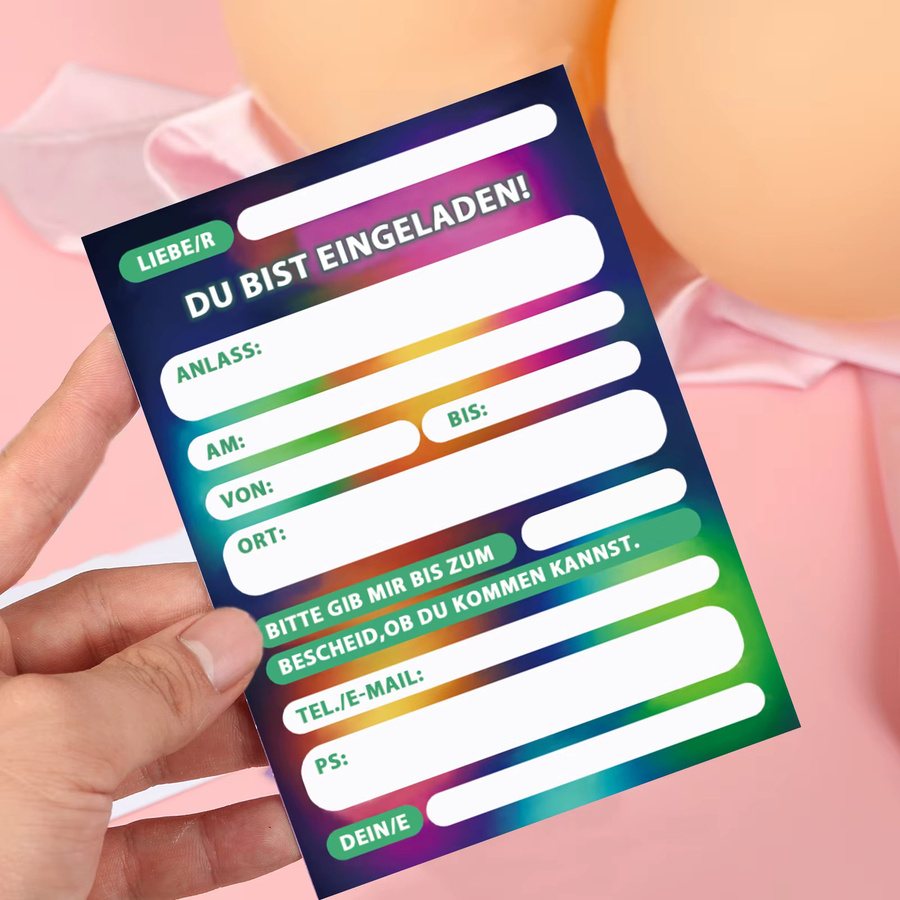 12 Stück Kletterparty-Einladungskarten mit Cartoon-Kletterer- und Neondesign in Multicolor aus Papier mit personalisierbarem deutschen Text - Bild 3