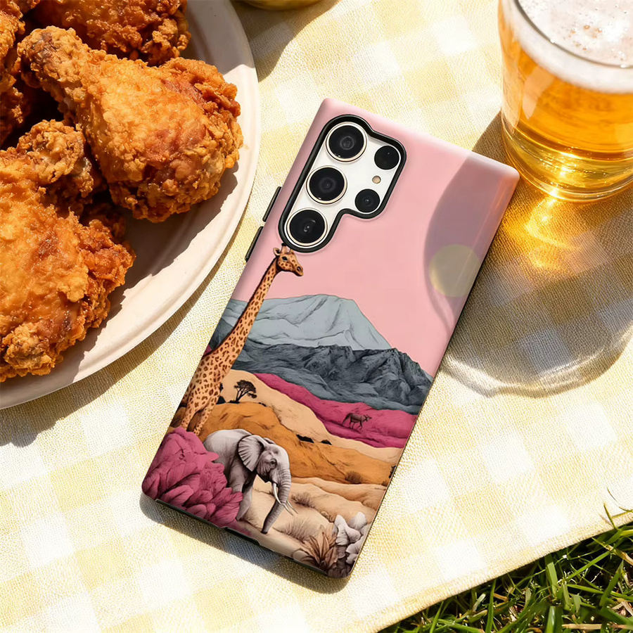 Handyhülle mit pastellfarbener Safari-Szene für Samsung Galaxy S25 Ultra, S24 und S23 Ultra Plus, glänzende doppellagige Rückseite, Multicolor - Bild 4
