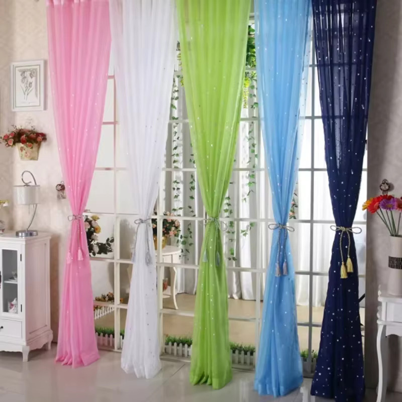 Bilu Tüllvorhang mit silbernen Sternen in Transparent, Landhausstil, B: 100 cm, H: 200 cm - Bild 2
