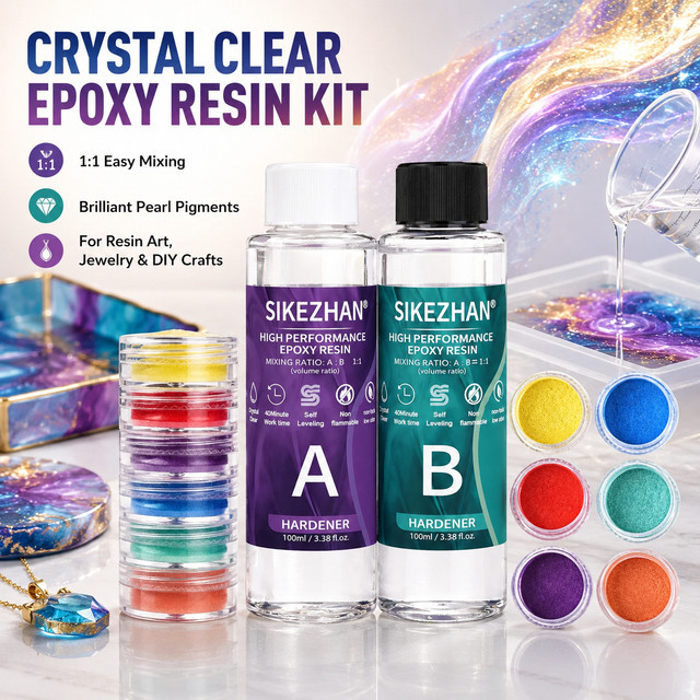 SIKEZHAN Epoxidharz-Set transparent mit Perlpigment für DIY-Kunst und Schmuckherstellung, 200 ml - Bild 1