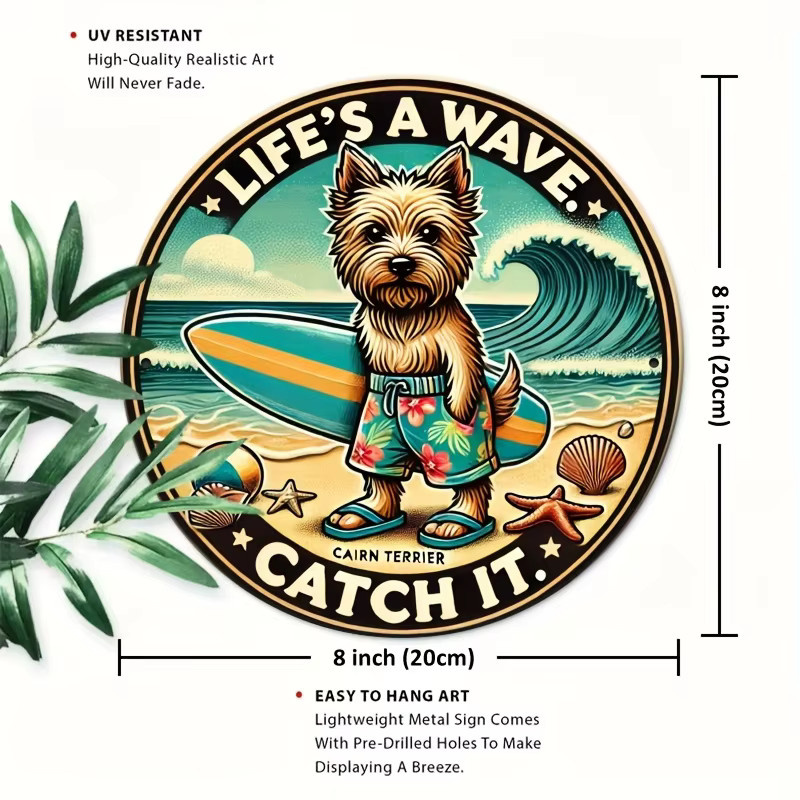 Potdemiel Wandkunstschild aus Metall im Retro-Stil mit Cairn Terrier Surfing Life's a Wave Catch It, B/H: 20,3 x 20,3 cm, Mehrfarbig - Bild 2