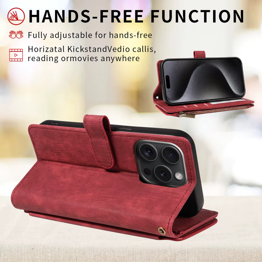 EAACAA Flip Wallet Handyhülle aus PU-Leder für iPhone 11 bis iPhone 17 Pro Max in Schwarz und Rot - Bild 5