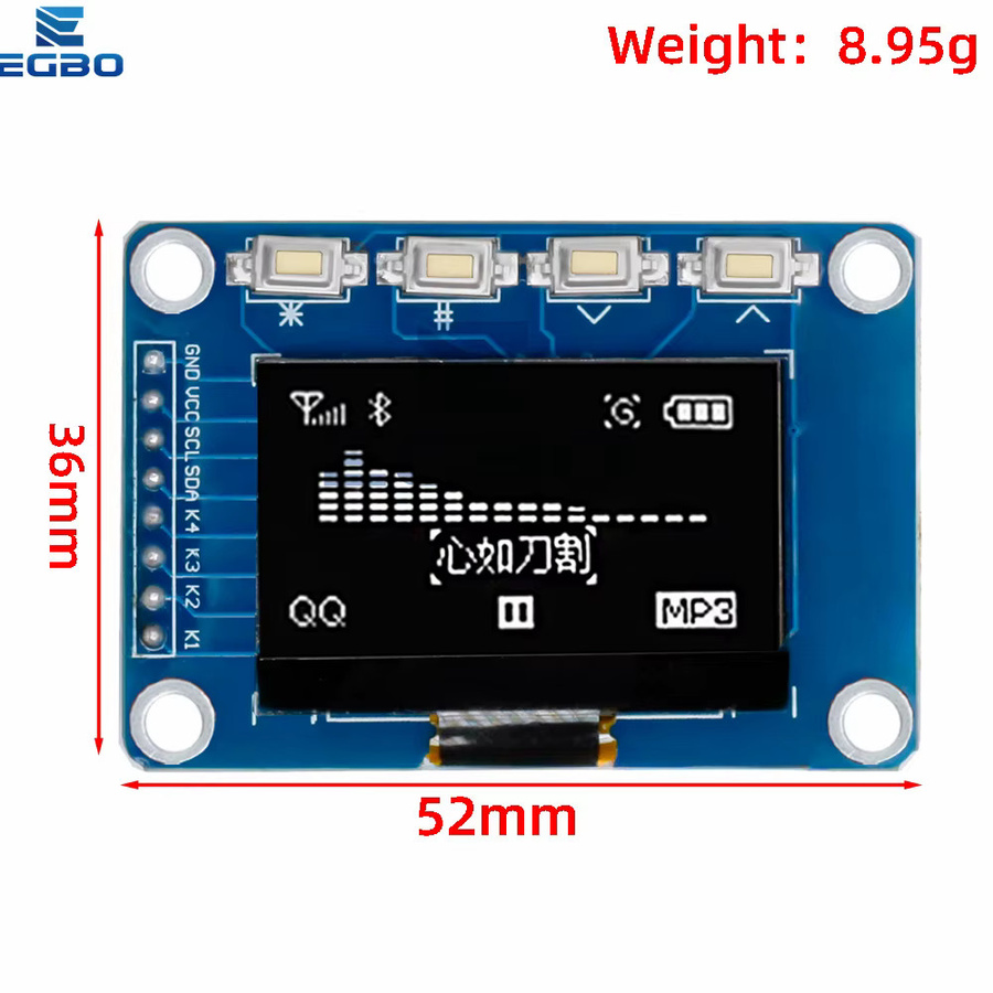 EGBO OLED-Anzeigemodul mit I2C-Schnittstelle in Weiß und Blau, 128 x 64 Auflösung, SSD1315/SH1106-Treiber und 4 x 4 Tastatur, 0,96 Zoll oder 1,3 Zoll - Bild 4