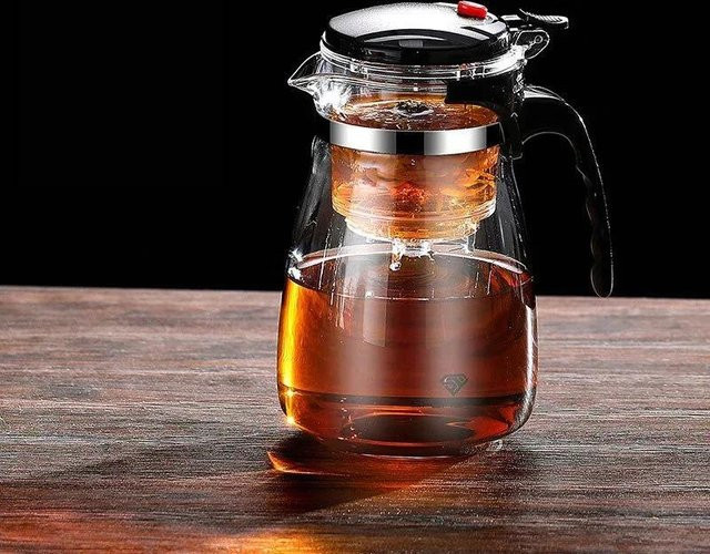 Hitzebeständige Glas-Teekanne mit Ein-Klick-Filter und Infuser, transparent, 500-1800 ml - Bild 1