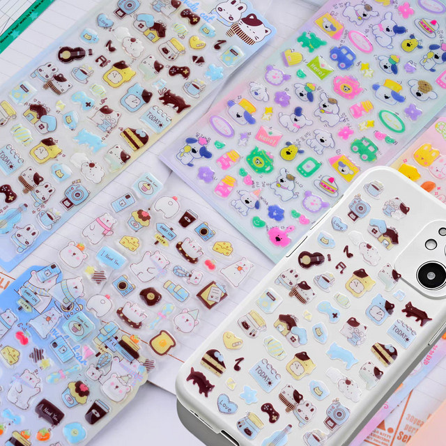 4 Stück 3D Kristall Tropfen Aufkleber mit Welpen, Katzen, Bären und Kaninchen in Multicolour für Scrapbooking und DIY Journaling - Bild 1