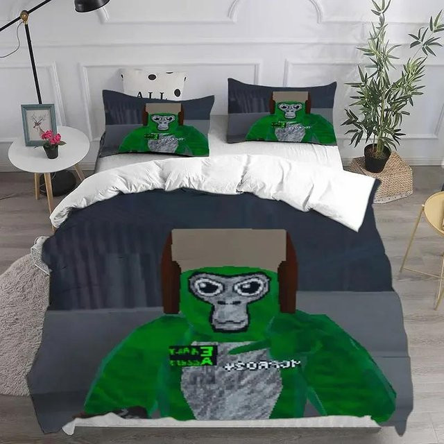 Gorilla Tag Bettwäscheset mit 3D-Druck, 2-3-teiliges Set aus Mikrofaser mit Bettbezug und Kissenbezug, Grün, B/H: 150 x 200 cm - Bild 1