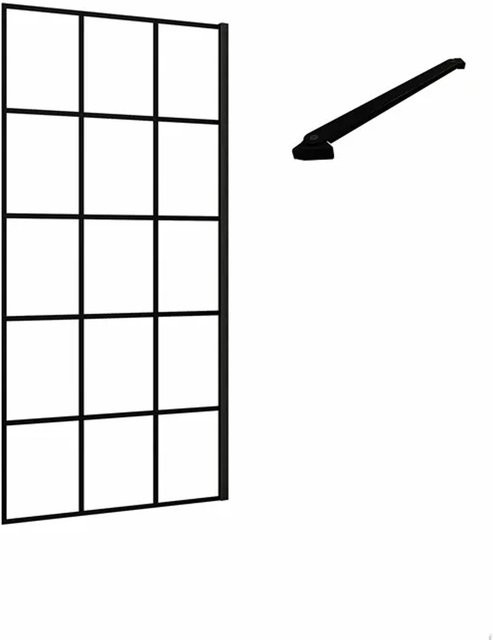 Duschparadies Walk-in Duschwand mit Gittermuster aus 8mm Nano Glas in Schwarz, B: 90 cm, H: 200 cm, inklusive 50cm Stabilisator - Bild 1